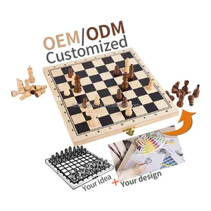 Customized Folding play fun board game Wooden Board printing chess set wood educational game toy Chess