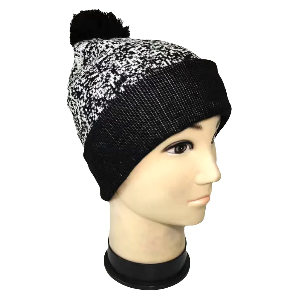 Gorro de invierno de algodón de color sólido, gorro de punto, gorros para hombres y mujeres, gorro de punto acrílico, Gorro con pompón en blanco para prendas de vestir