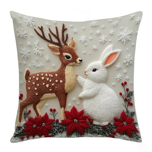 <b>Christmas</b> Pillowcases Festive <b>Reindeer</b> and Bunny Decorations Sofa Decorations 45x45cm Square Plush Soft Fashionable - Product Image 6