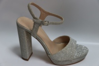 Dernières chaussures de mariée à bride cheville argentées à paillettes pour femmes, bout ouvert, talons épais, plateformes, sandales à talons hauts pour mariage