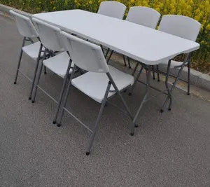 Di buona Qualità Outdoor Ristorazione Pieghevole In Plastica Rettangolare 6ft tabella di Banchetto tavolo Da Pranzo tavolo da Campeggio e sedie all'ingrosso