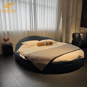 Colchón de lujo moderno italiano Puff azul marino <span class=keywords><strong>Lit</strong></span> Rond Round Circle Bed King Size <span class=keywords><strong>Ins</strong></span> Luxury Soft Senna Round Bed Frame - Product Image 1