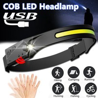 1200mAh Polymer-Lithium-Akku Sensor 5 Modi Lichtinduktion Wiederaufladbare LED-Stirnlampe 350 Lumen COB Weitwinkelstrahl Wasserdicht