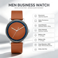 Montre à quartz de luxe pour homme, personnalisée OEM, bracelet en cuir, boîtier en alliage, étanche 3ATM, mouvement japonais, montre de business, vente en gros d'usine