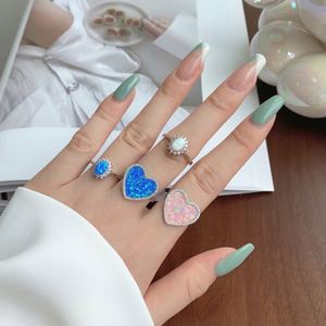 Dylam Trendy Fine Jewelry 925 Sterling <b>Silver</b> Rhodium Plated White Blue 5A Cubic Zirconia Synthetic <b>Opal</b> <b>Rings</b> - Product Image 2