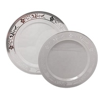 Assiette ronde en plastique transparent de 16 pouces avec bord doré, gravée, écologique, pour mariage, fête, luxe