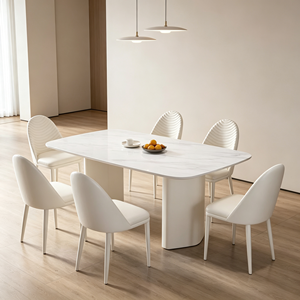 Ensemble de table à manger rectangulaire moderne en marbre avec 6 chaises blanches, design minimaliste, meubles pour la maison - Product Image 3