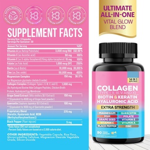 Suplemento de Colágeno Tipo I, II, III, V, X, Biotina, Queratina, Ácido Hialurónico, 14 en 1, 90 Cápsulas Vegetales para Mujeres, Piel, Cabello y Uñas - Product Image 6