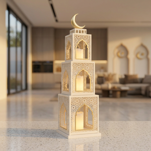 Lanternes beiges Ramadan 2027 à 3 niveaux avec motif croissant de lune pour la maison et les événements - Product Image 3
