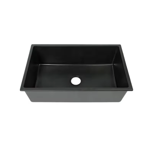 Évier de cuisine en acier inoxydable 304 à cuve unique du fabricant, design en quartz et pierre de granit noir avec comptoir à crépine à un trou - Product Image 2