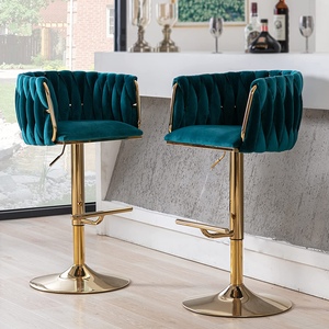 Chaise haute <span class=keywords><strong>de</strong></span> luxe moderne ascenseur <span class=keywords><strong>rotatif</strong></span> hôtel café maison <span class=keywords><strong>tabouret</strong></span> <span class=keywords><strong>de</strong></span> <span class=keywords><strong>bar</strong></span> personnalisé en velours avec cadre en métal tissé corde - Product Image 4