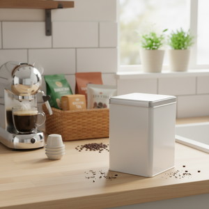 Square Tin <b>Can</b> 1 lt Tea <b>Coffee</b> and Hot Drinks Metal Container 87 x 87 mm x H125 mm 1 lt - Product Image 3