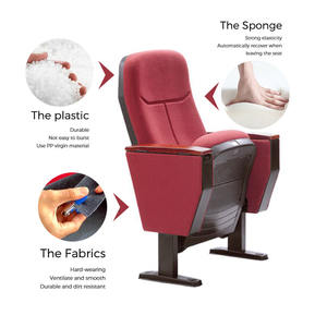 Fauteuil d'Église Noir Pliant en Métal, <span class=keywords><strong>Bois</strong></span> et Tissu pour Conférences, avec Tablette d'Écriture, pour Salles de Conférence et Auditoriums - Product Image 4