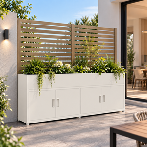 <span class=keywords><strong>Jardinière</strong></span> métallique d'extérieur personnalisée avec treillis et écran d'intimité sur roulettes pour plantes grimpantes, idéale pour patio, balcon, cour et séparateur de jardin - Product Image 2