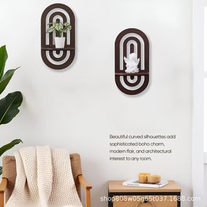 Estante de pared geométrico moderno, estante de madera para plantas, para uso en interiores y exteriores, estantes de exhibición de pared de color retro. - Product Image 5