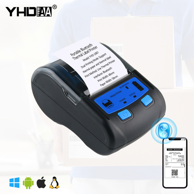 Mini Thermal 58mm BT Portable Mobile Printer Thermal Receipt Printer Support Android/IOS 2-in-1 Label & Receipt Printer