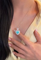 Collier pendentif cœur en pierre précieuse bleue avec chaîne à maillons, halo de pierres blanches, collection de bijoux cadeaux, vente en gros, design personnalisé