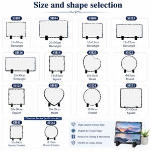 Plaques en pierre vierges personnalisables en gros pour cadeaux, formes cœur, rondes, carrées, rectangulaires, pour sublimation, ardoise photo - Product Image 3