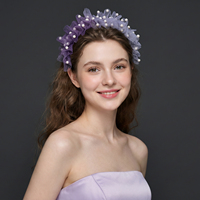 YouLaPan – couvre-chef de mariée à la mode pour femmes, bandeau de mariage en organza avec perles faites à la main et paillettes violettes, YXA90