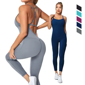 Leggings 2 Piece Sets Gym Wear Women Ladies 1 Piece Workout Suit Backless Yoga Bodysuit Jumpsuit Logo Custom Gym Jumpsuit