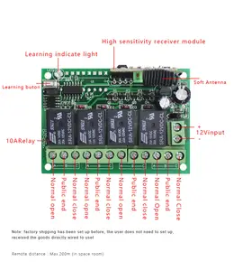 Lampu Pemancar RF 433Mhz Penerima 4 Saluran, Modul Relai 12V, Sakelar Kendali Jarak Jauh Nirkabel