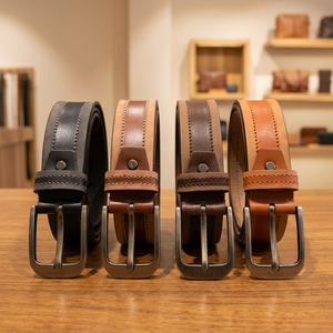 Men's Custom Cow Hide Leather Printed Casual Belt Solid Eco-Friendly Heavy Duty Steel Square Buckle <b>Lightweight</b> - Product Image 1