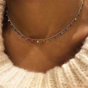 Collar con Colgante de Circonitas, Chapado en Oro, Joyería con Circonitas Multicolores, Collar Geométrico - Product Image 3