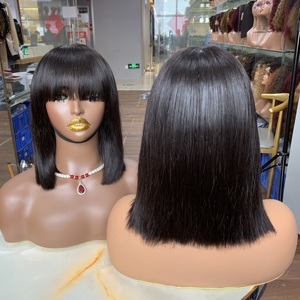 Perruque en cheveux humains super double tirés, livraison rapide, 10 pouces, couleur brune, lisse, perruque en dentelle 3x1 avec frange - Product Image 3