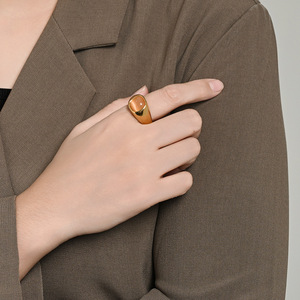 Geometric Cat's Eye Stone <b>Rings</b> Gold Plated <b>Titanium</b> Steel Unisex Jewelry Gift - Product Image 2