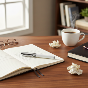 <b>White</b> and Chromed Brass Rollerball <b>Pen</b> for Writing - Product Image 3