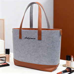 Sac fourre-tout minimaliste avec garniture en cuir PU pour femmes, grande capacité, sac à main en feutre durable pour le travail, vente en gros - Product Image 2