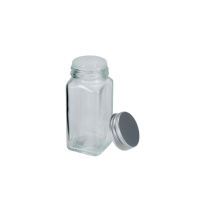 Récipient de stockage en verre de cuisine carré de 4oz pot d'assaisonnement d'épices et de poivre vide avec couvercles shaker et bouchon à vis emballé dans un carton
