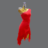 Costume de danse latine pour enfants, rouge, orné de strass, asymétrique, une pièce, doux pour la peau, respirant, à une épaule, personnalisé