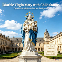 Statue de la Vierge Marie en marbre sculptée à la main et grande fontaine religieuse sculptée, décoration personnalisée pour l'extérieur de l'église ou du jardin