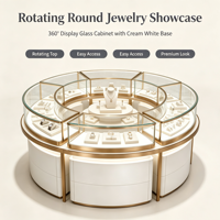 Vitrine de présentation de bijoux ronde à deux niveaux, rotative, en verre, avec tiroir de rangement