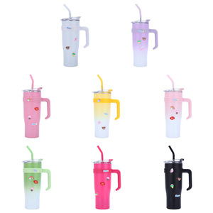 Creative Cute Cartoon Sticker Thermos Cup 304 Stainless Steel Large Capacity Travel Car Cup With Handle Ice Cold Drink Tumbler - Product Image 2