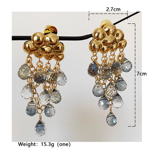 أزياء عتيقة مطلية بالنحاس الأصفر 18 قيراط غيوم ذهبية دموع المحيط أقراط شرابة كريستال زرقاء للبيع بالجملة - Product Image 6