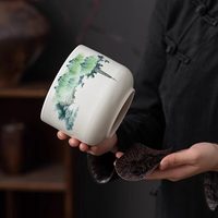 Boîte à thé ronde en céramique de style vintage, grande taille, couvercle hermétique anti-humidité, rangement pour thé noir/vert Longjing Pu'er