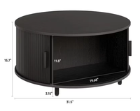 Table basse ronde moderne en bois avec porte coulissante de rangement, en noyer, pour salon, vente en gros pour appartement et hôtel