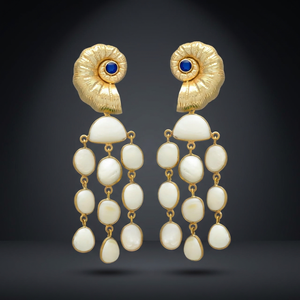 Pendientes de Perlas Blancas de Jaipur con Forma de Concha, Chapados en Oro, de Calidad AAA, Estilo Étnico y Moderno, para Boda - Product Image 2