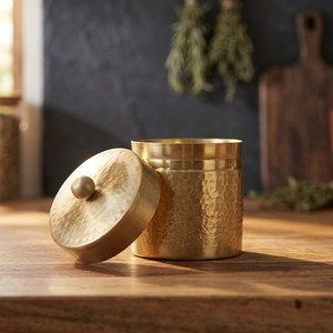 Boîte à épices en laiton artisanale avec couvercle, pot de rangement alimentaire rond en métal, design classique, 1 couche - Product Image 6