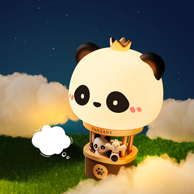 Modern Style New Panda USB Charging Silicone Table Lamp Hot Air Balloon Night Light Middle Size for Sleep Comfortable Lighting