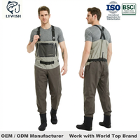 Wader unisexe imperméable ultra-léger en nylon avec poche frontale, respirant et léger, pour la pêche à la mouche, avec pieds en néoprène