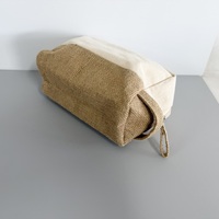 Trousse de Toilette en Jute Non Blanchie avec Fermeture Éclair, Grande Ouverture, Doublure Naturelle, Sac de Voyage Organisateur pour Hommes, Extérieur