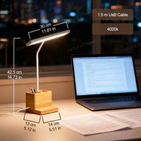 Lampe de bureau de lecture en bois de caoutchouc alimentée par USB de qualité supérieure avec porte-stylo et support de téléphone pour bureau d'étude hôtel