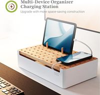 Station de charge en bambou de 11 pouces Organisateur de quai en bois à un niveau pour plusieurs appareils peu encombrants pour le salon