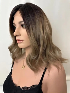 Glueless vai Chiều dài Tóc Vàng ombre màu sóng <span class=keywords><strong>Bob</strong></span> cắt ngắn tóc giả trinh nữ Remy lớp biểu bì phù hợp tóc con người 5x5 ren đóng cửa tóc giả - Product Image 6