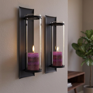 AK laiton moderne noir Long métal fer verre décoratif tenture murale bougeoir pour la décoration - Product Image 1