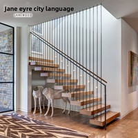 Escalier suspendu en acier et bois sur mesure pour villa duplex, loft, maison à plafond haut, intégré, assemblé, fini, avec 2 garde-corps