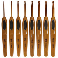 Ensemble de 8 crochets en aluminium souple marron avec manche en plastique, outils pour le tricot et le tissage